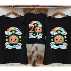 All Sizes Personalized Custom Birthday CoComelon TV Boys Family Black T-Shirts