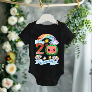 All Sizes Personalized Custom Birthday CoComelon TV Boys Black T-Shirt or Onesie