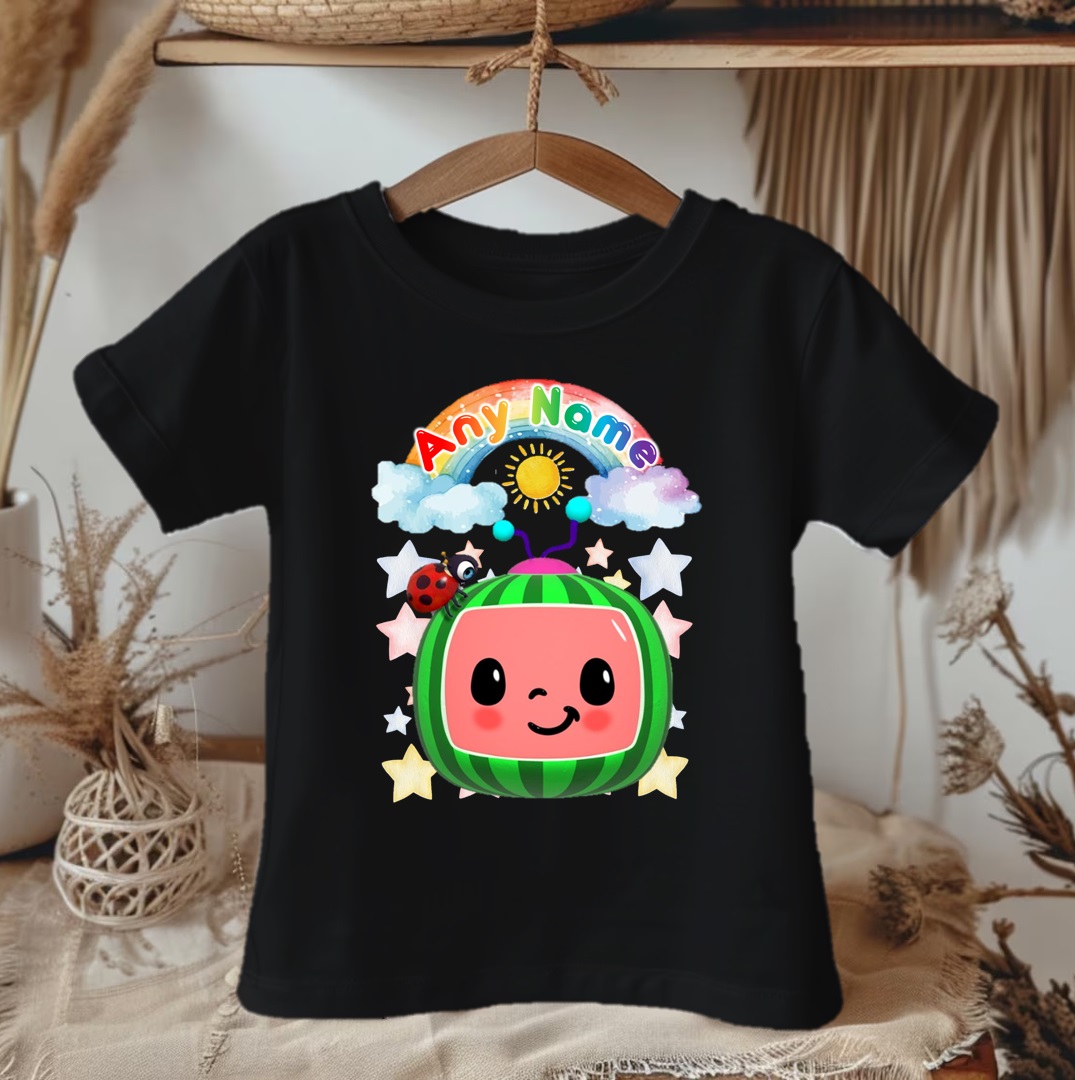 All Sizes Personalized Custom Name CoComelon TV Boys Black T-Shirt or Onesie - Image 2