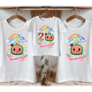 All Sizes Personalized Custom Birthday CoComelon TV Girls Family White T-Shirts