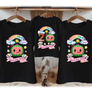 All Sizes Personalized Custom Birthday CoComelon TV Girls Family Black T-Shirts