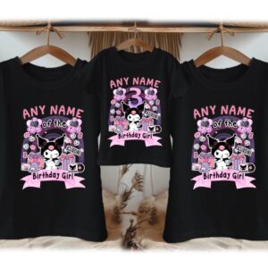Personalized Custom Birthday Hello Kitty Kuromi Family Black T-Shirts