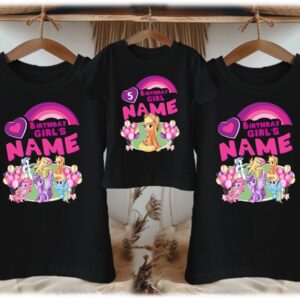 Personalized Custom Birthday My Little Pony Applejack Family Black T-Shirts