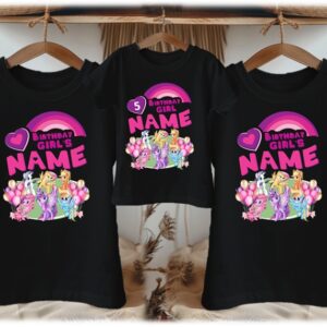 Personalized Custom Birthday My Little Pony Family Black T-Shirts