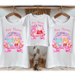 Personalized Custom Birthday Peppa Pig Family White T-Shirts