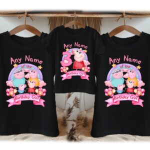 Personalized Custom Birthday Peppa Pig Family Black T-Shirts