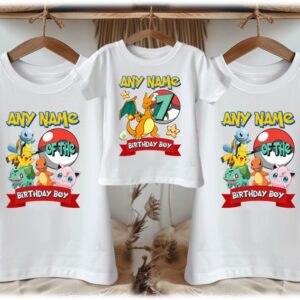 Personalized Custom Birthday Pokemon Charizard Family White T-Shirts