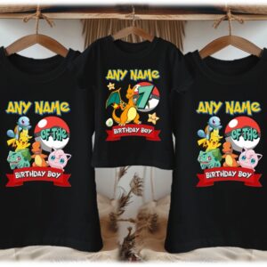 Personalized Custom Birthday Pokemon Charizard Family Black T-Shirts