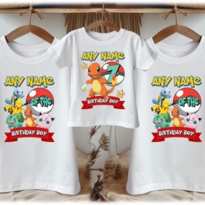 Personalized Custom Birthday Pokemon Charmander Family White T-Shirts