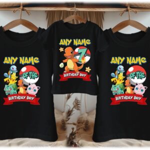 Personalized Custom Birthday Pokemon Charmander Family Black T-Shirts