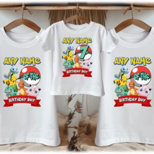 Personalized Custom Birthday Pokemon Group Family White T-Shirts