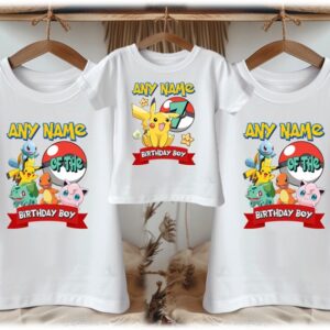 Personalized Custom Birthday Pokemon Pikachu Family White T-Shirts