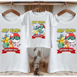 Personalized Custom Birthday Pokemon Squirtle Family White T-Shirts