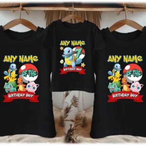 Personalized Custom Birthday Pokemon Squirtle Family Black T-Shirts