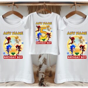 Personalized Custom Birthday Sonic the Hedgehog Movie Group Family White T-Shirts