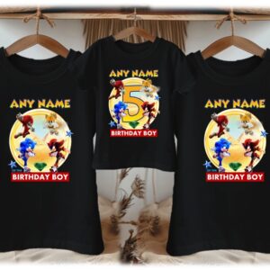 Personalized Custom Birthday Sonic the Hedgehog Movie Group Family Black T-Shirts