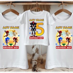 Personalized Custom Birthday Sonic the Hedgehog Movie Shadow Family White T-Shirts