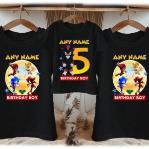Personalized Custom Birthday Sonic the Hedgehog Movie Shadow Family Black T-Shirts