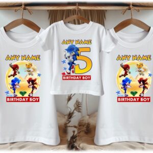 Personalized Custom Birthday Sonic the Hedgehog Movie Sonic Family White T-Shirts