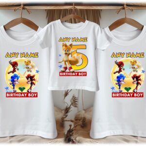 Personalized Custom Birthday Sonic the Hedgehog Movie Tails Family White T-Shirts