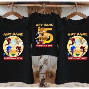 Personalized Custom Birthday Sonic the Hedgehog Movie Tails Family Black T-Shirts