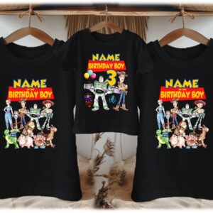 Personalized Custom Birthday Toy Story Woody Buzz Family Black T-Shirts