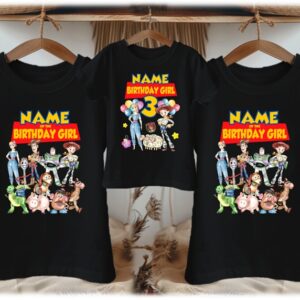 Personalized Custom Birthday Toy Story Girls Family Black T-Shirts