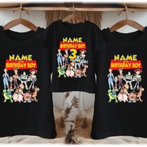 Personalized Custom Birthday Toy Story Group Family Black T-Shirts