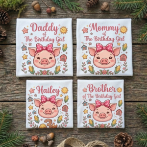 Personalized Custom Birthday Cute Pig Face Farm Animal Family White T-Shirts