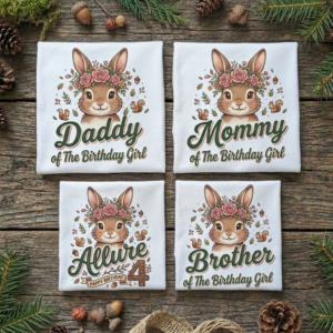 Personalized Custom Birthday Cute Woodland Bunny Rabbit Family White T-Shirts