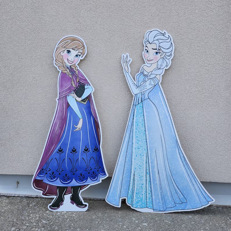 Yard Sign Decor Prop Cutout Frozen Princess Anna Elsa Life Size Birthday Party Home