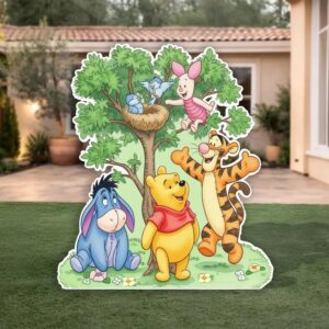 Yard Sign Decor Prop 5 Foot Cutout Winnie the Pooh Tigger Eeyore Piglet Tree Life Size Birthday Party Home