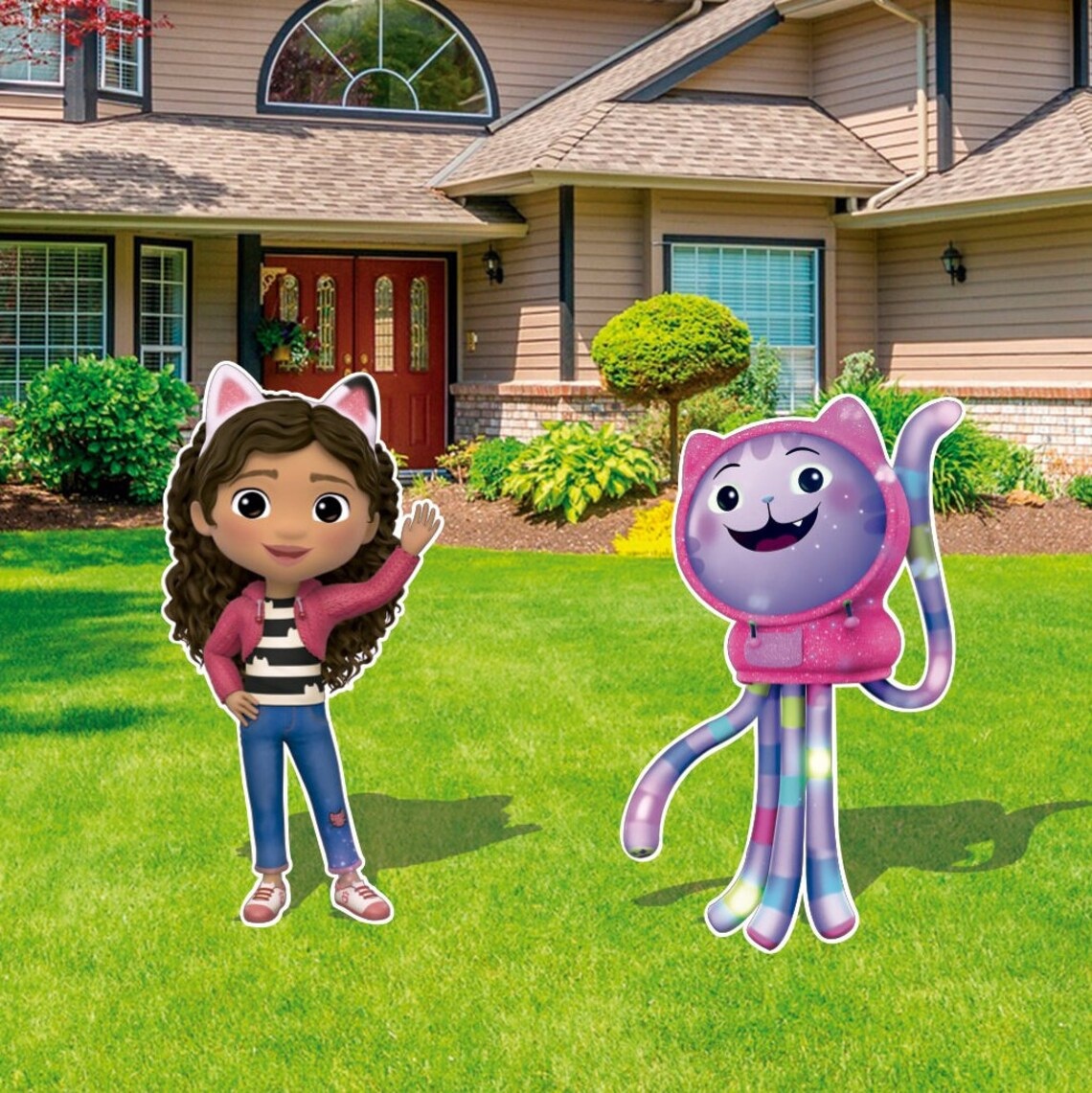 Yard Sign Decor Prop Cutout Gabby's Dollhouse Gabby and DJ Catnip Life Size Birthday Party Home