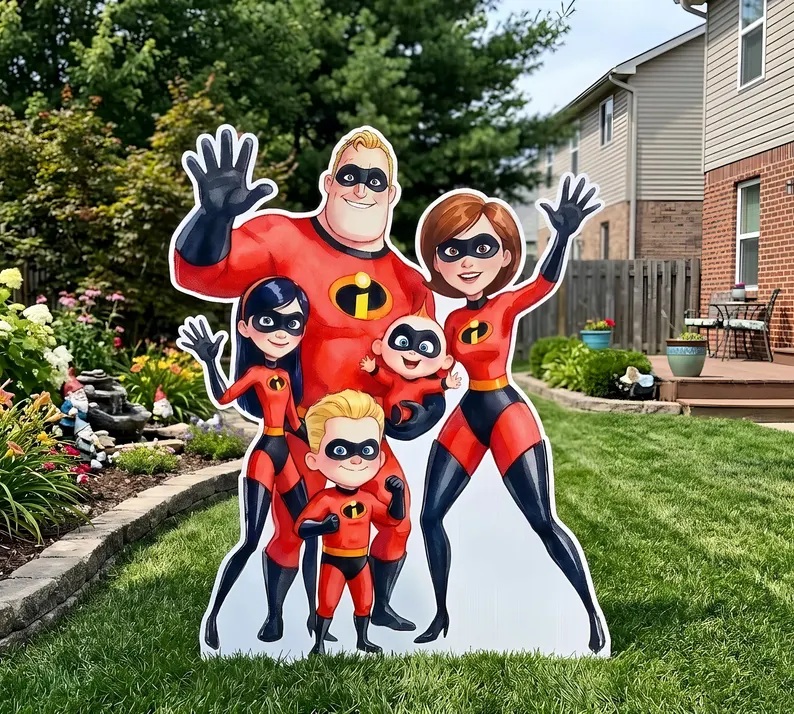 Yard Sign Decor Prop 5 Foot Cutout Incredibles Characters Watercolor Life Size Birthday Party Home