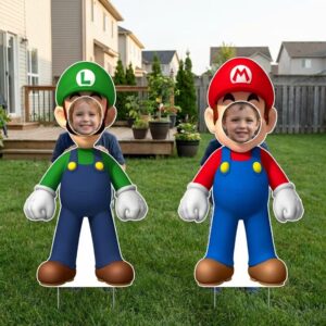 Yard Sign Decor Prop Cutout Super Mario Game Luigi and Mario Photo Head Hole Life Size Birthday Party Home