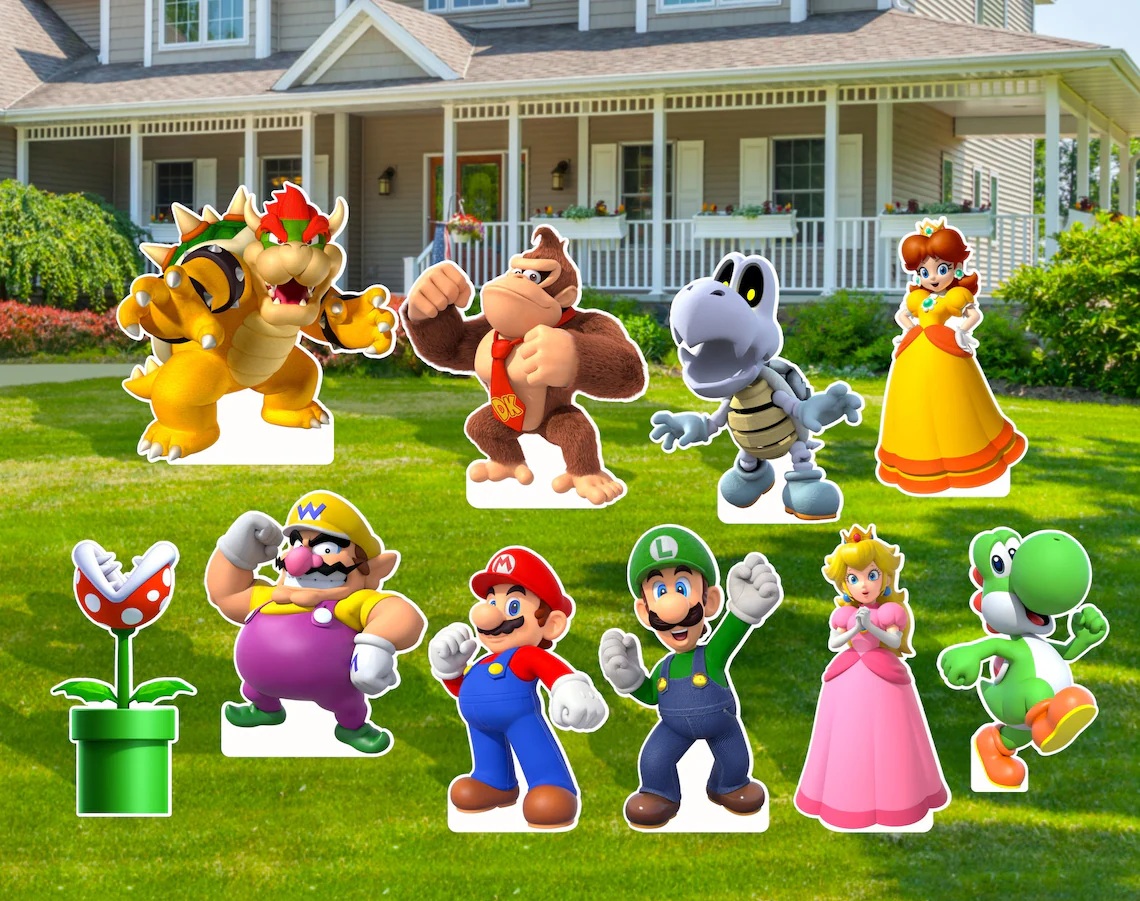 Yard Sign Decor Prop Cutout Super Mario Game Characters Life Size Birthday Party Home