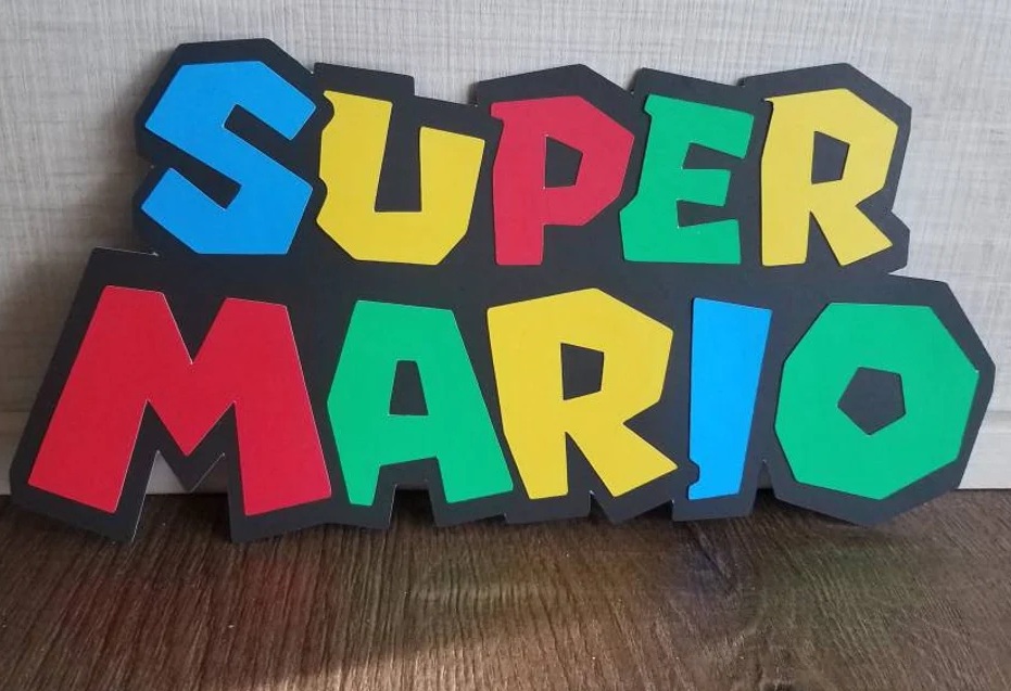 Yard Sign Decor Prop 4 Foot Cutout Super Mario Logo Life Size Birthday Party Home