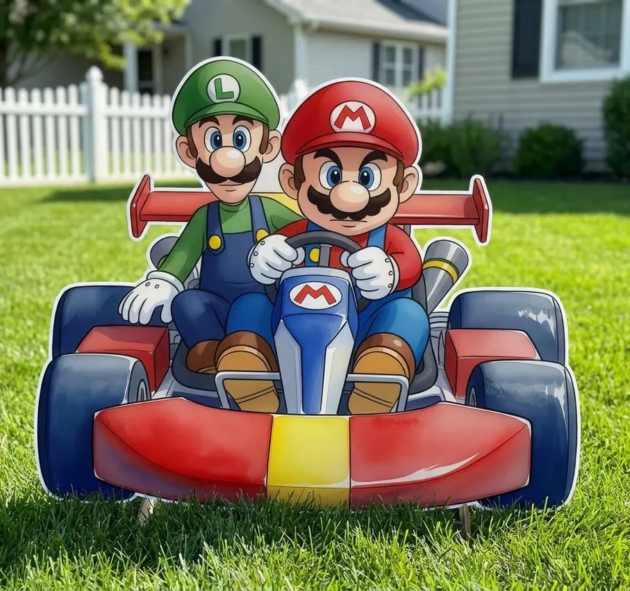 Yard Sign Decor Prop 4 Foot Cutout Super Mario Kart Mario Luigi Life Size Birthday Party Home