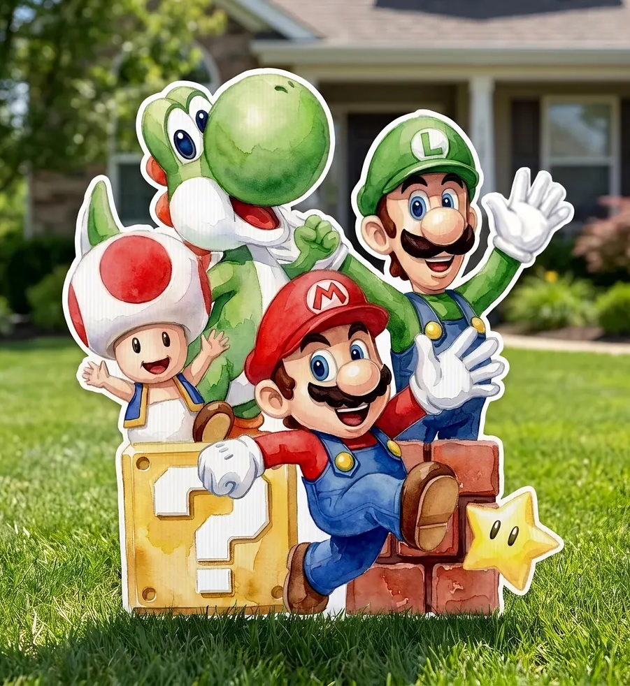 Yard Sign Decor Prop 5 Foot Cutout Super Mario Friends Watercolor Life Size Birthday Party Home