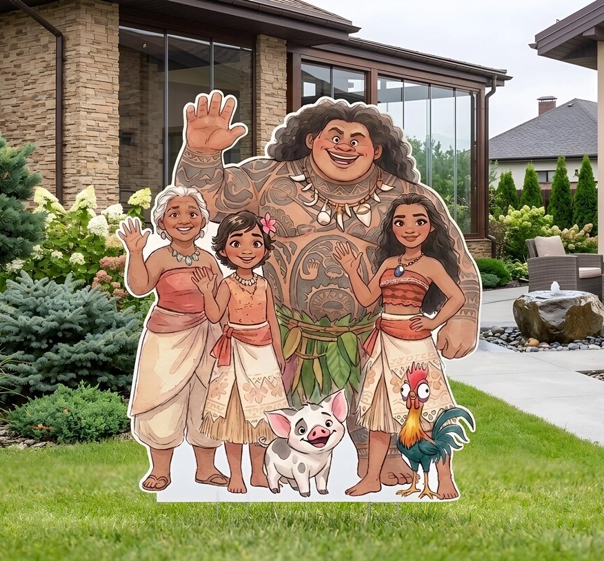 Yard Sign Decor Prop 5 Foot Cutout Moana Family Life Size Birthday Party Home
