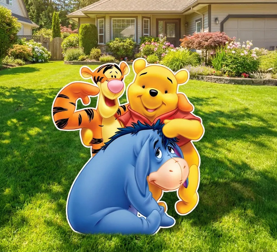 Yard Sign Decor Prop 4 Foot Cutout Winnie the Pooh Tigger and Eeyore Life Size Birthday Party Home