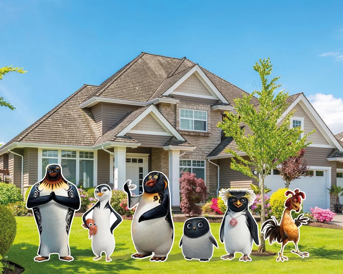 Yard Sign Decor Prop Cutout Surf's Up Penguins Life Size Birthday Party Home