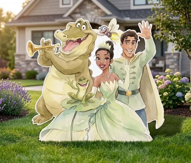 Yard Sign Decor Prop 5 Foot Cutout Princess and The Frog Tiana Friends Life Size Birthday Party Home