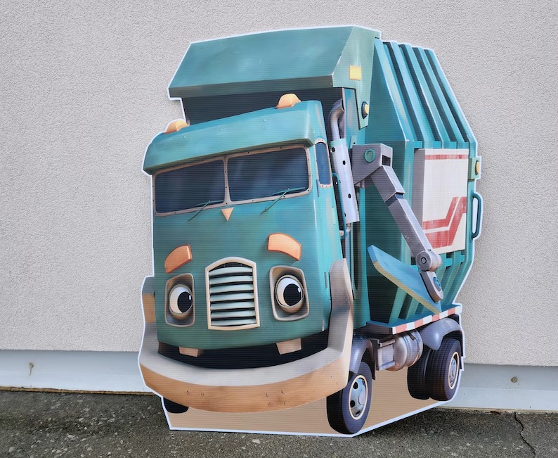 Yard Sign Decor Prop 4 Foot Cutout Trash Truck Life Size Birthday Party Home