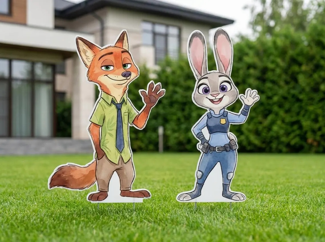 Yard Sign Decor Prop Cutout Zootopia Nick Judy Life Size Birthday Party Home